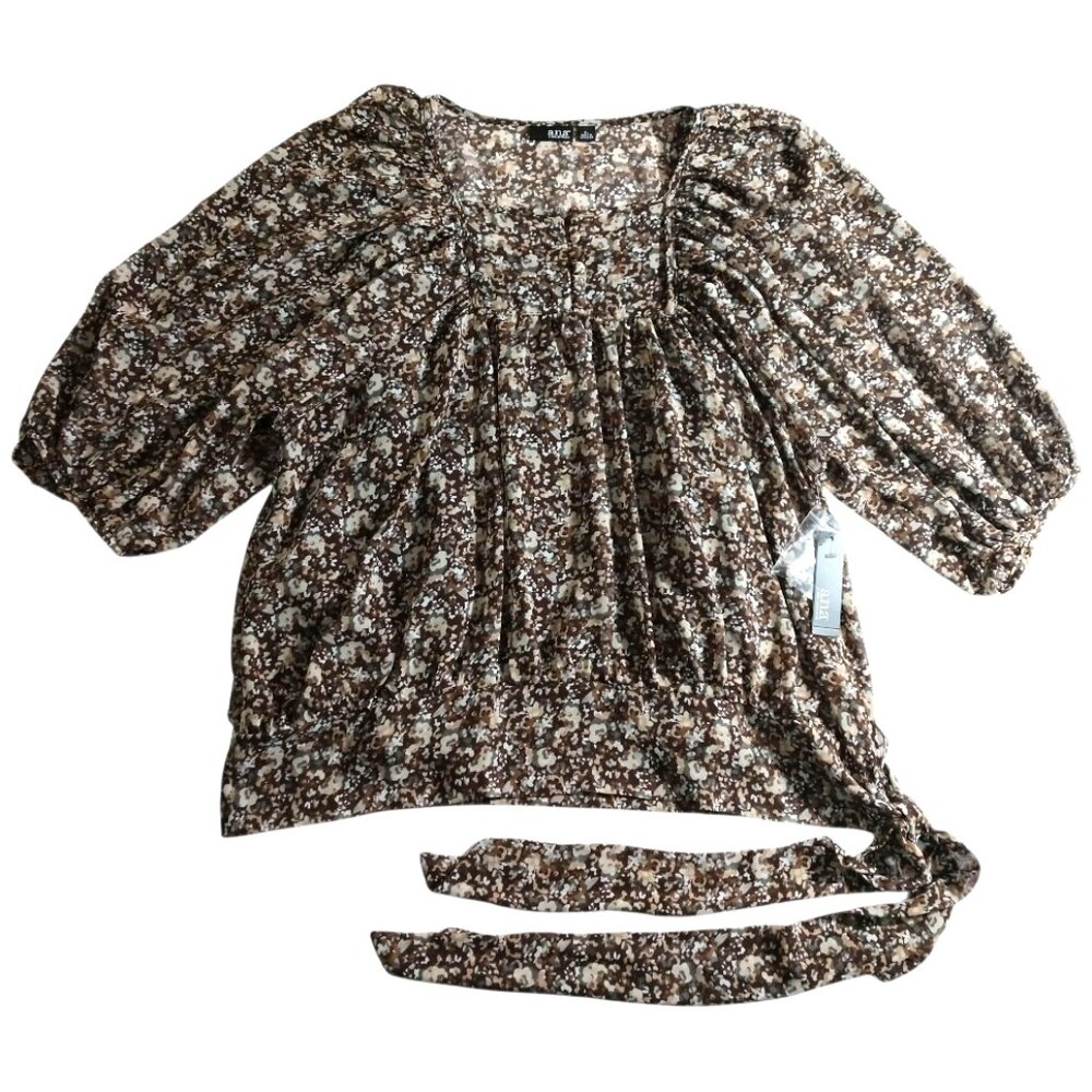 NWT A.n.a Women's Brown Floral 3/4 Sleeve Tie Blouse With Tank Top XL X-Large